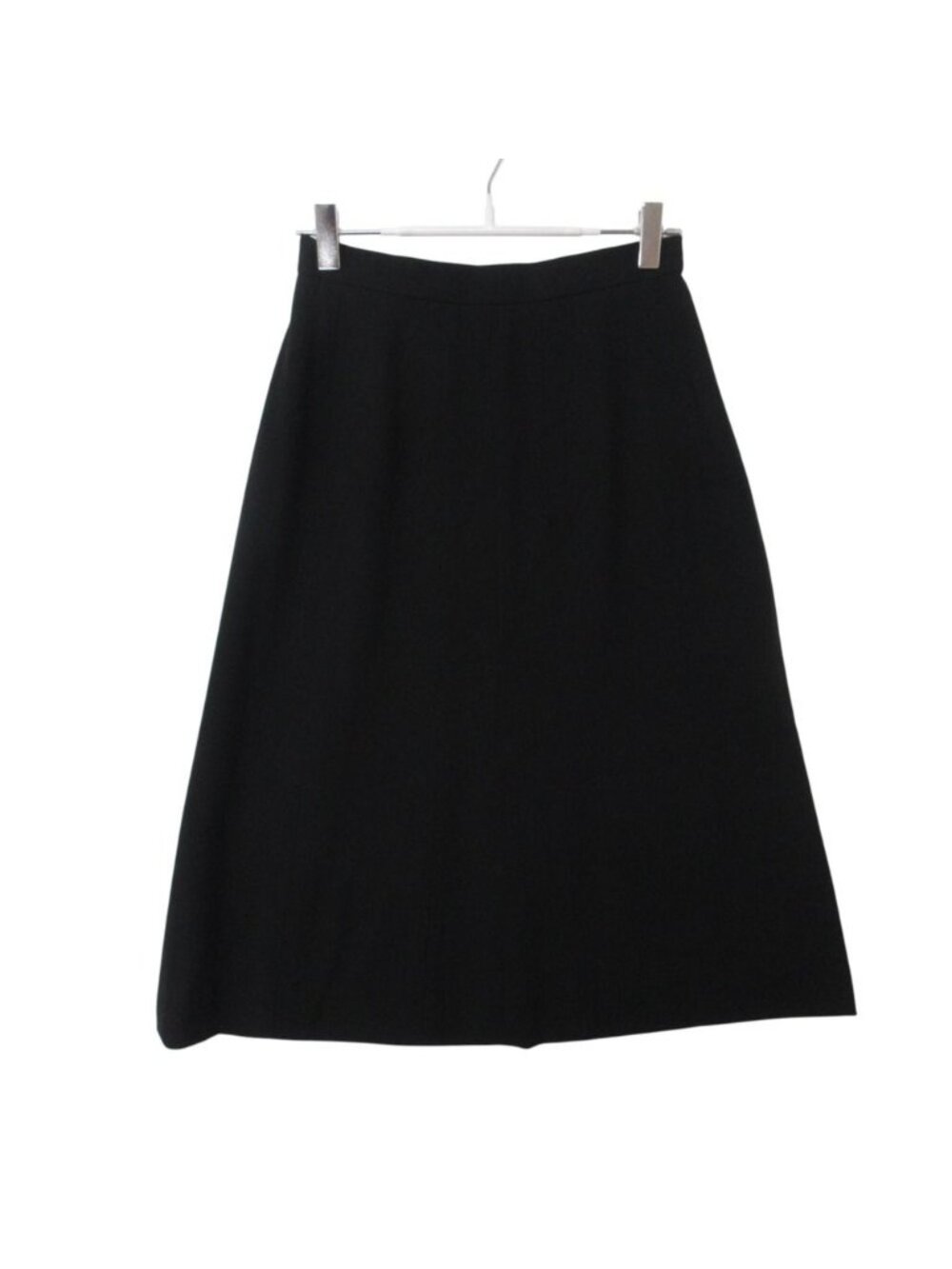 Chanel Skirt CC Logo Button Wool Silk Fitted Below Knee Length Zip Up Black